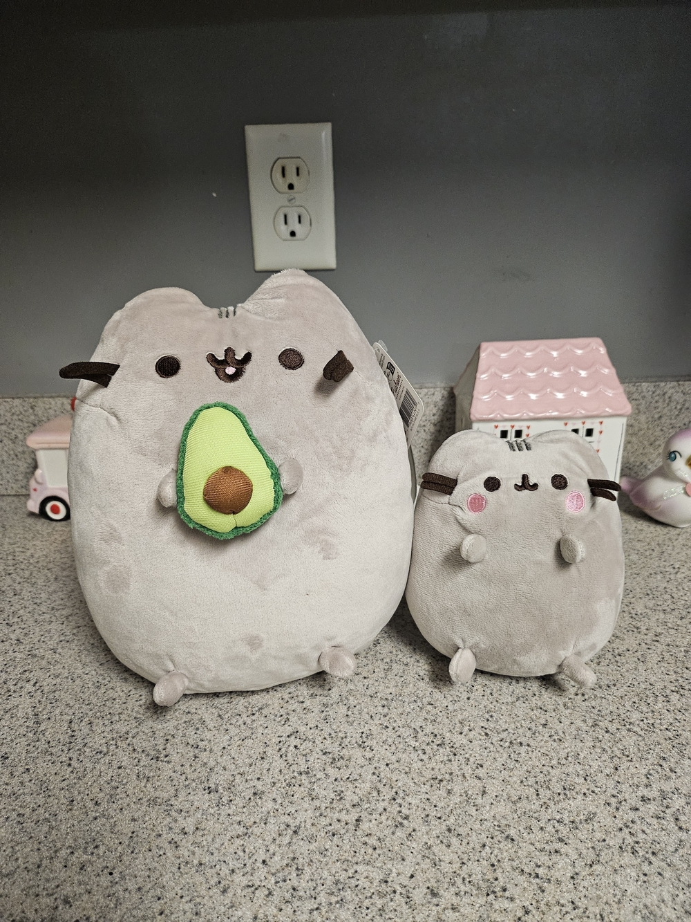 Pusheen Plush Pair - Light Gray with Green Avocado Accent